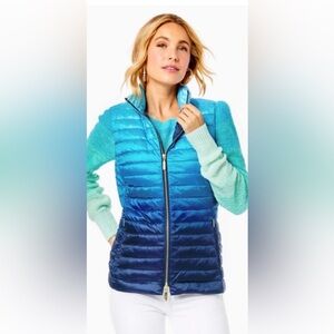 Lilly Pulitzer Noella Vest Fitted Zip Up Ombré Low Tide Navy size XL